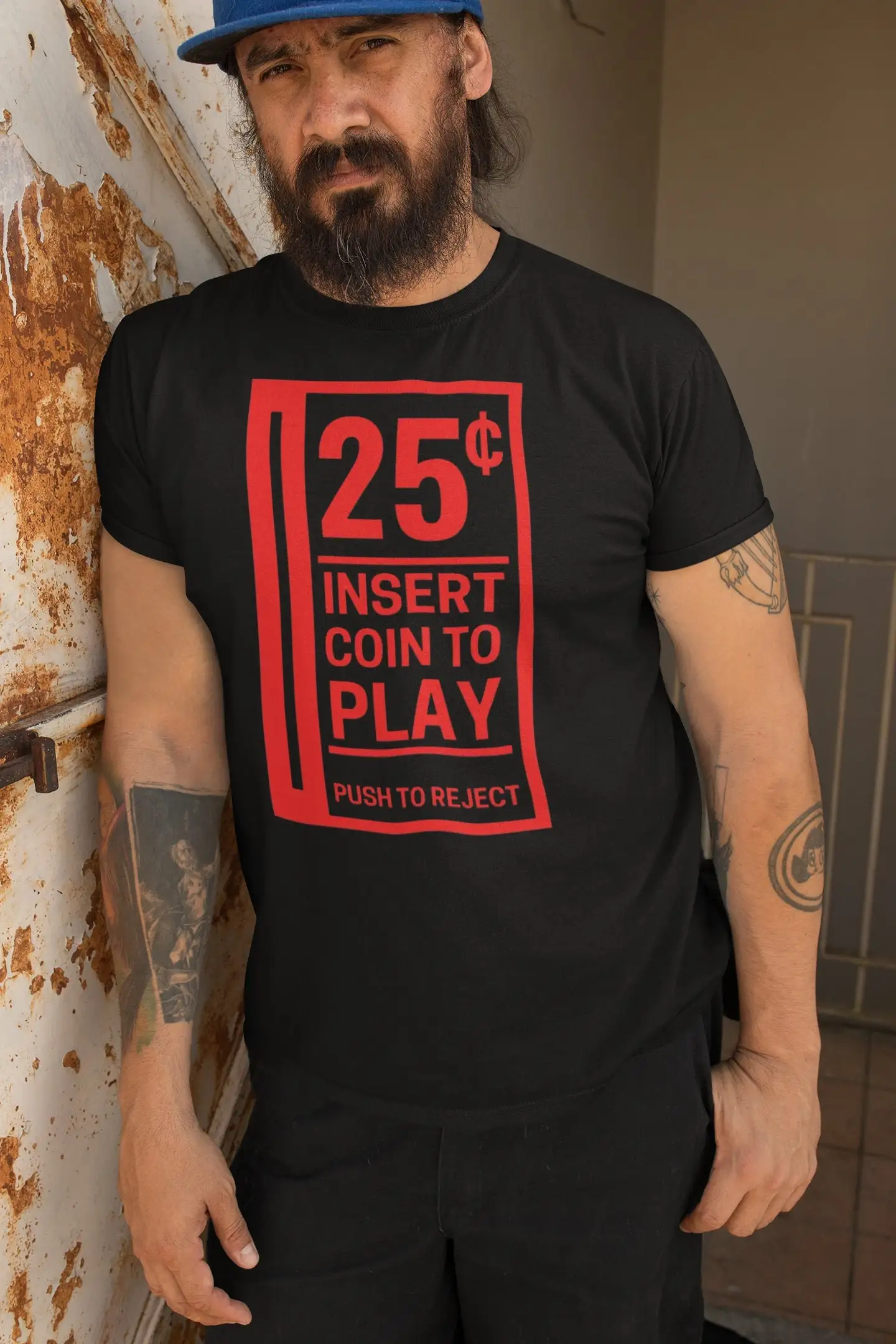 Insert 25 Cents Mens T Shirt Classic Arcade Gamer Retro Gaming Video Game Cool