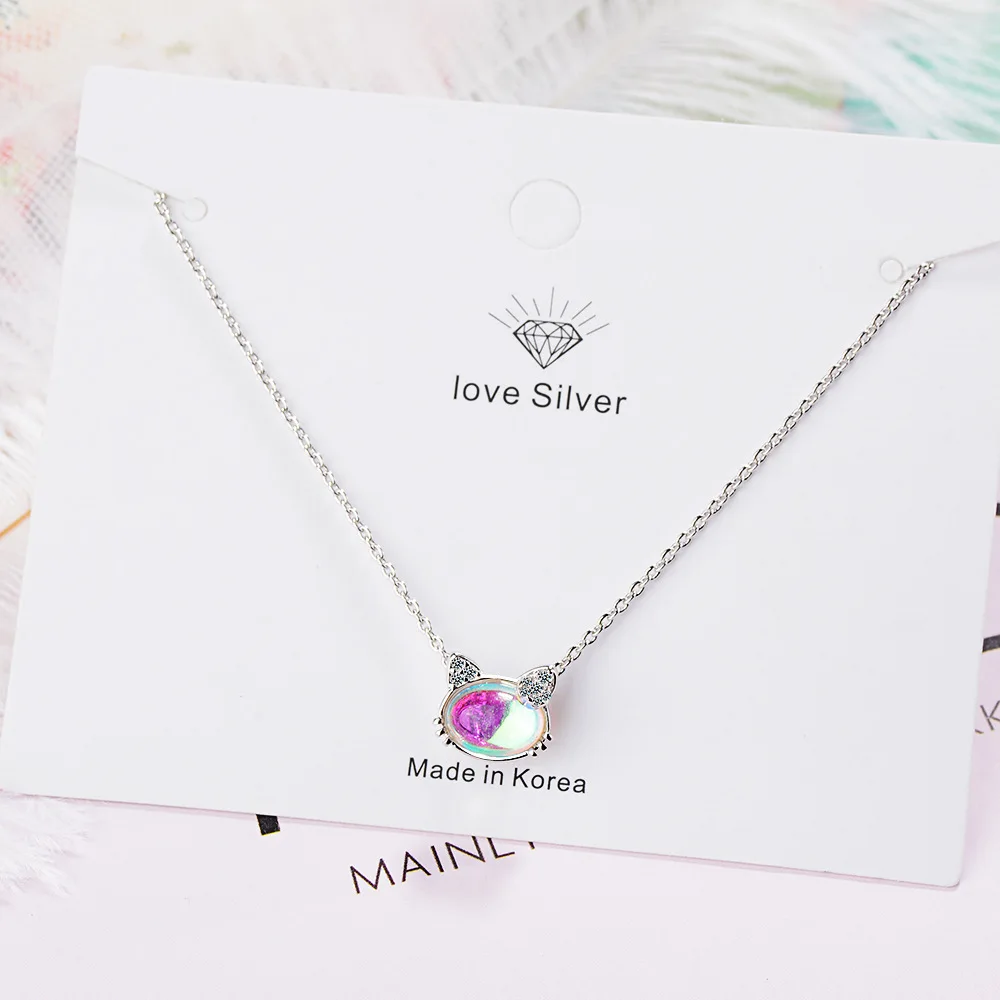 925 Sterling Silver Cat Crystal Necklace For Women Fashion Luxury Quality Jewelry Accessories  GaaBou Jewellery