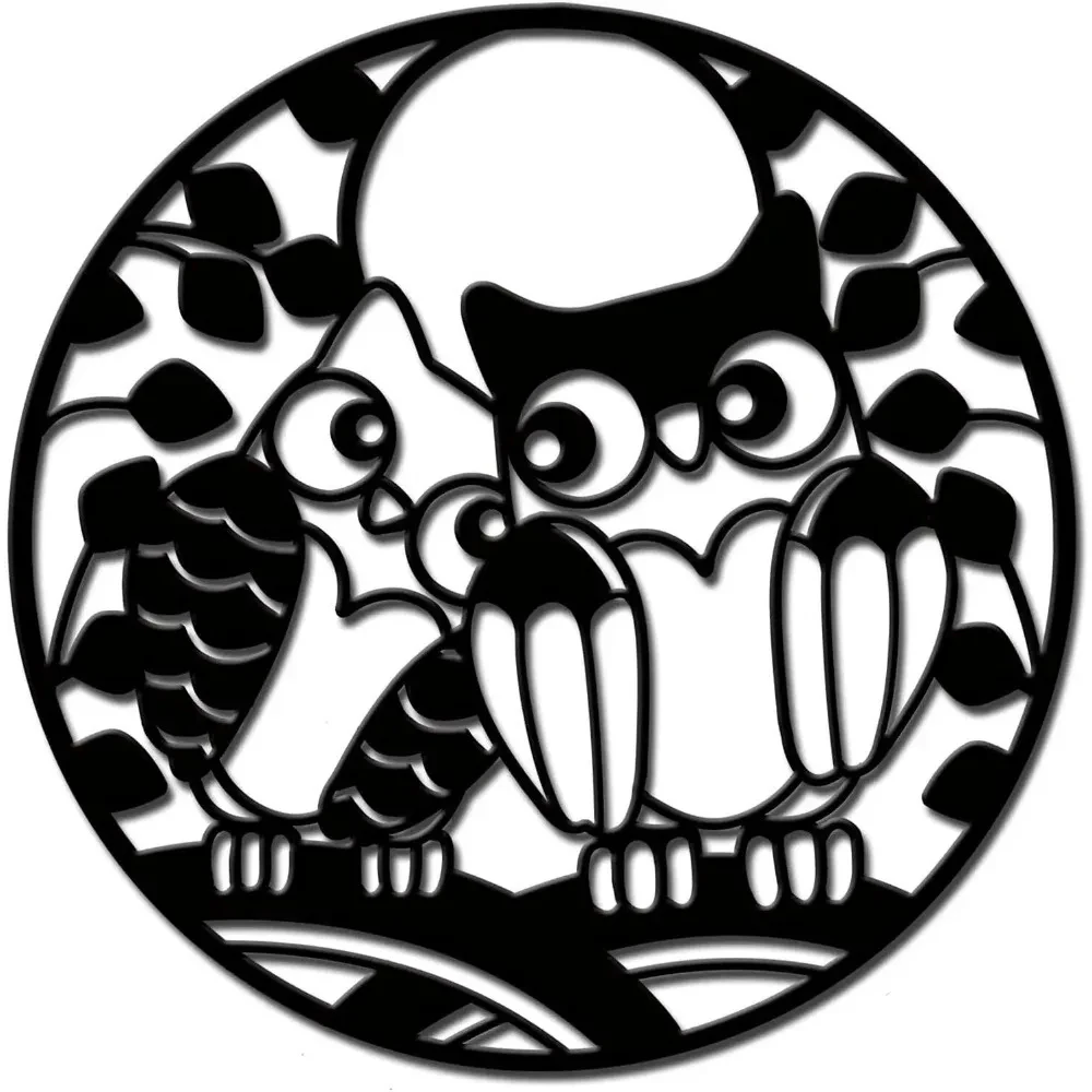 Cute Owl Couple 3D Metal Wall Hanging Decoration, Black Branch Bird Sculpture Art Decoration, Suitable for Living Room Bedroom Home Decor