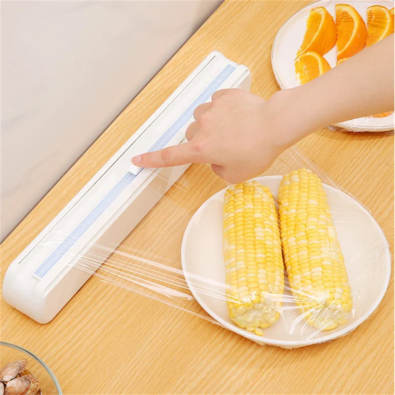 Household Cling Film Cutter Kitchen Food Wrap Dispenser Cutter Cling Film Wrap Dispenser Sharp Cutter Storage Kitchen Tool