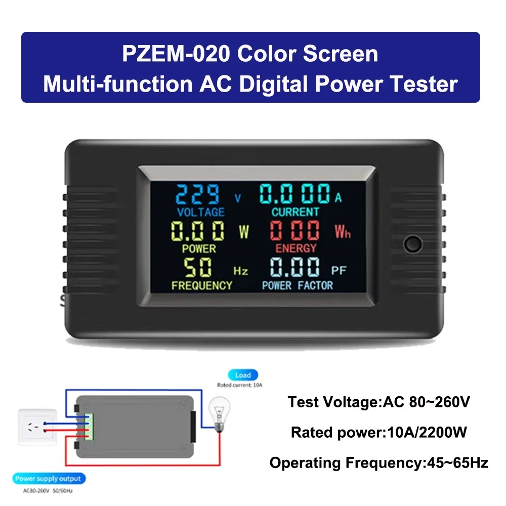 

PZEM-020 Мультиметр с цифровым дисплеем AC 80 В ~ 260 В 100 А Монитор мощности Вольтметр Амперметр Ваттметр Частотомер Измеритель коэффициента