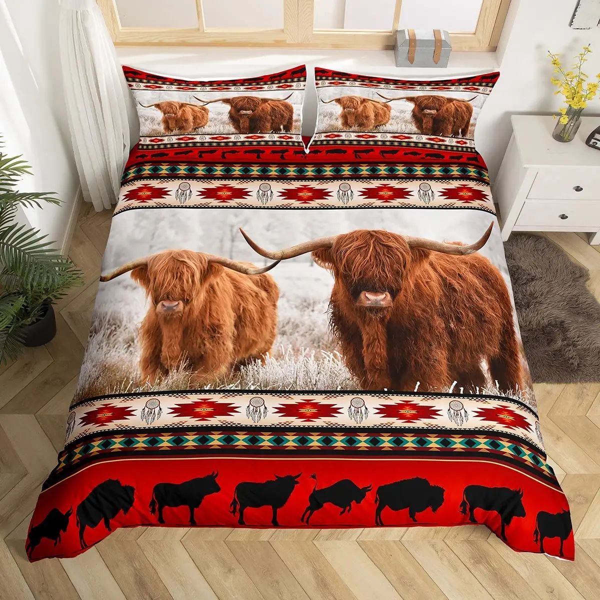 Cowhide Comforter Cover Highland Cow Duvet Cover Western Farmhouse Animal Bedding Set Twin King Queen Size Cowboys Gifts For Men