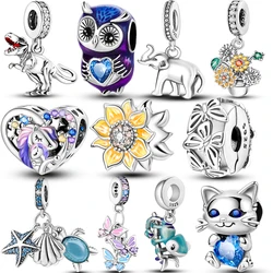 Hot Sale 925 Silver Butterfly Chameleon Owl Sunflower Charms Fit Original Bracelet Necklace DIY Bead For Women Jewelry