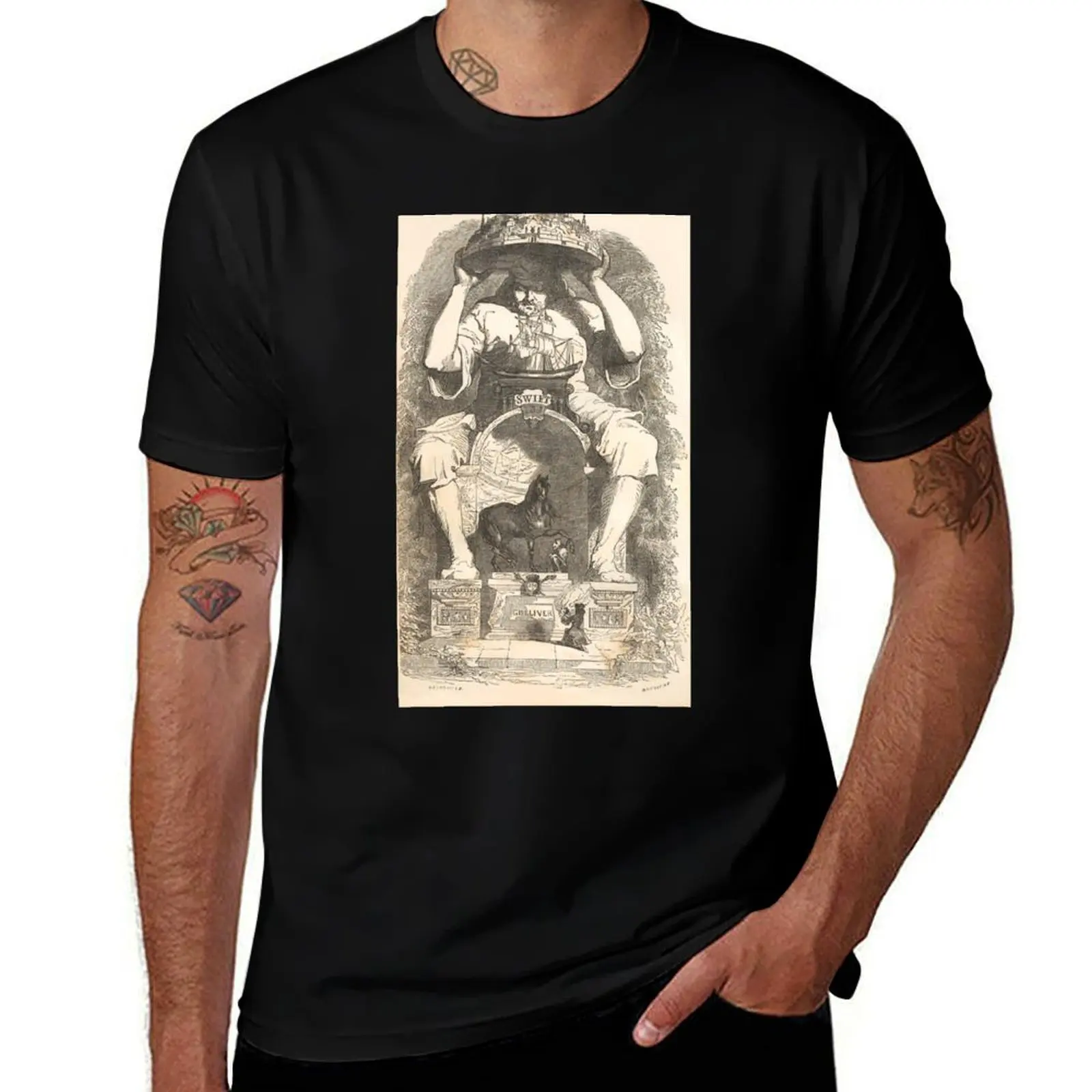 Gulliver's Travels by Jonathan Swift - Jean-Jacques Grandville Illustration T-Shirt Fitness Training Breathable Tee T-Shirt