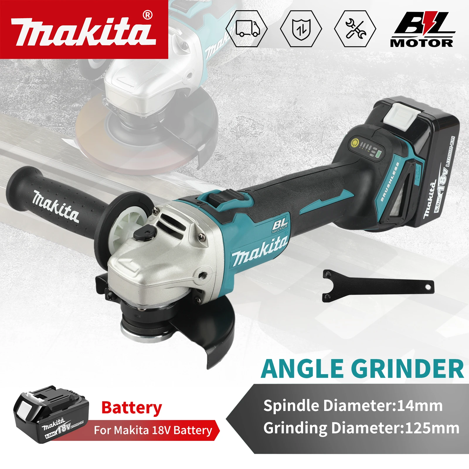 

Makita DGA504 125 мм Бесщеточная литиевая угловая шлифовальная машина, аккумуляторная полировальная машина, мощный режущий станок