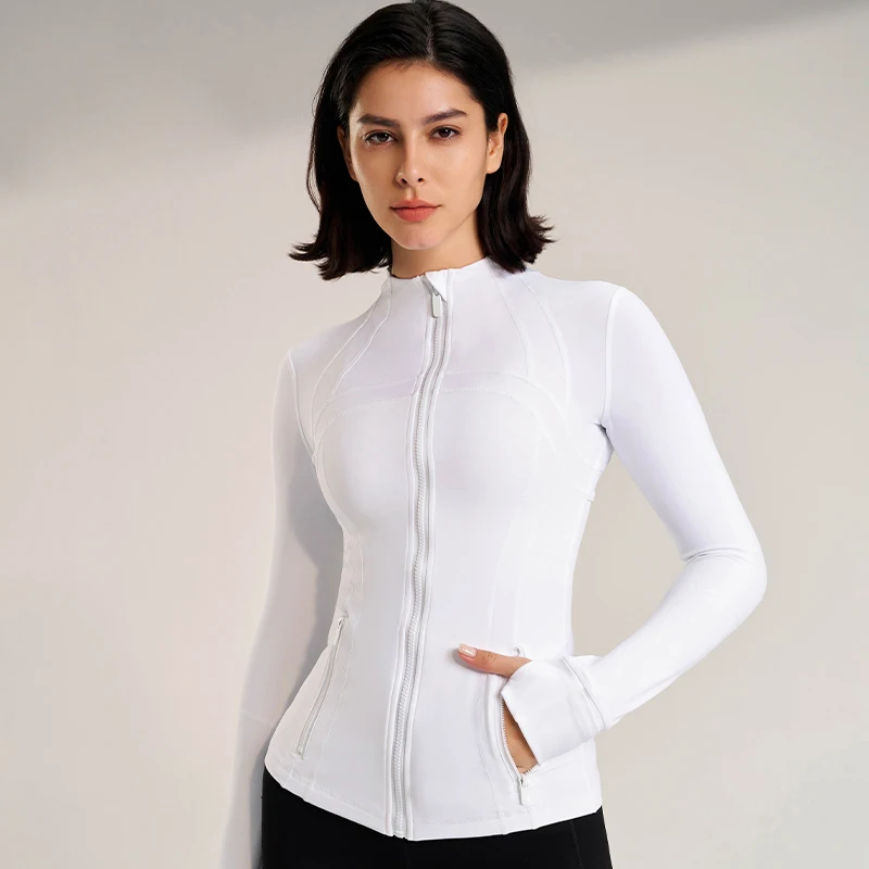 Chaqueta ajustada con cuello nuevo para mujer, chaqueta deportiva de manga larga, ropa de fitness y yoga, ropa de fitness transpirable de secado