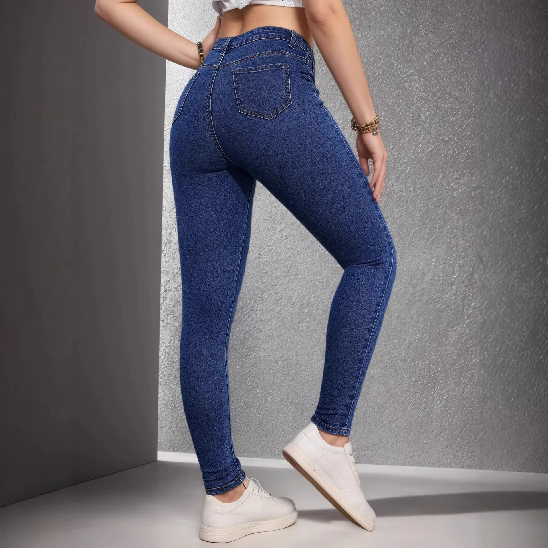 Button Jeans Printed Skinny Sweet with Autumn Zipper Mid Rise Jeans Lolita Style Full Length Water Washed Mid Rise Women Pants