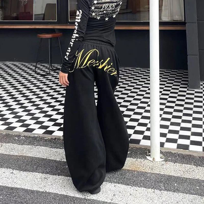 กางเกงสเวตแพนท์ลำลองสไตล์อเมริกันสำหรับผู้หญิง ฮิปฮอป ทรงหลวม ลายดาว กางเกงคาร์โก้ ขาจั๊มพ์ มีเชือกผูก เอวสูง ทรงฮาเรจูกุ ยุค Y2K