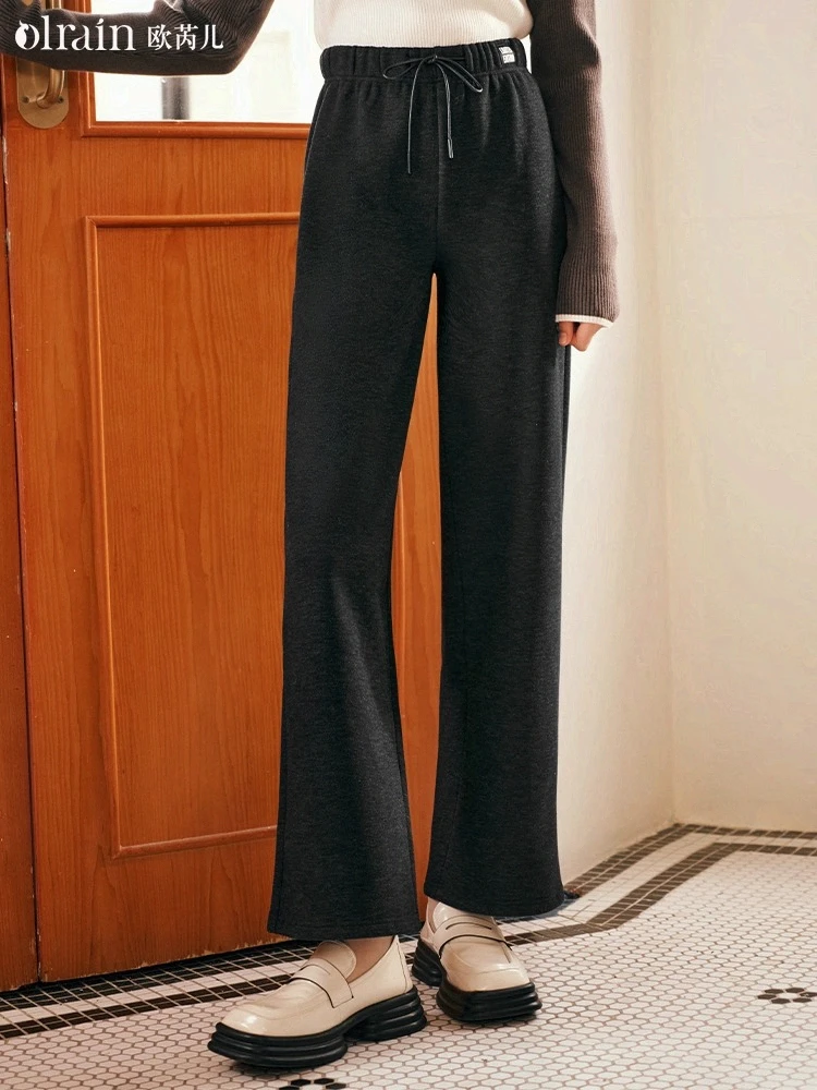 

OLrain Casual Straight Pants Women's Autumn 2025 New Fashion Loose Wide-leg Pants Solid Elastic Waist Long Trousers O23DK88215
