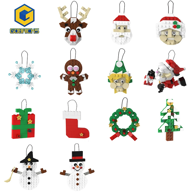 Gobricks Christmas Theme Pendant Building Blocks Snowman Gingerbread Man Santa Claus Wreath Penguin Christmas elk Bricks Toys