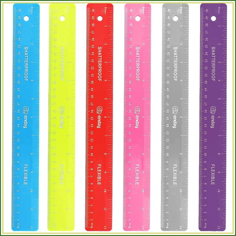 6 Pack Flexible Shatterproof Rulers, 12 Inch (30 cm) - Assorted Colors for School, Home, Office