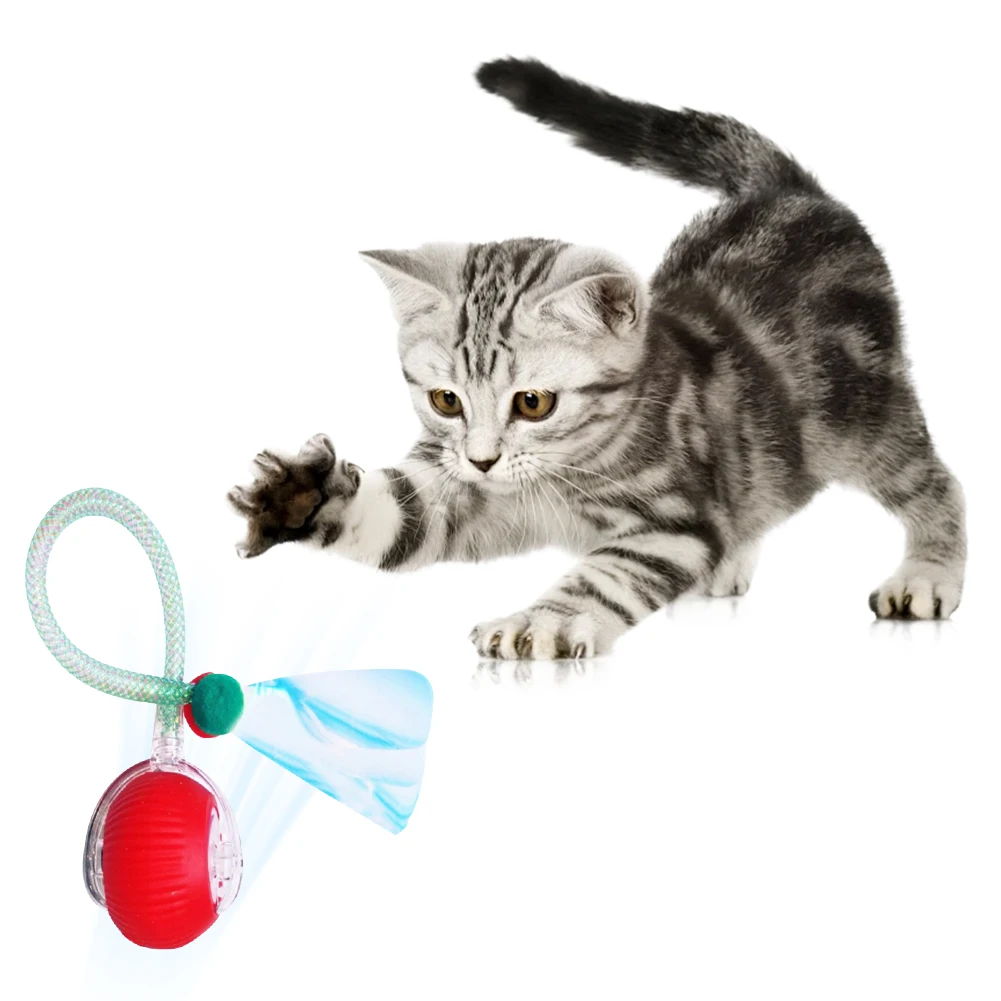 Pelota interactiva de juguete para gatos con cola de malla elástica, juguete eléctrico para gatos, juguete automático para ejercicio de mascotas para gatos adultos de interior aburrido