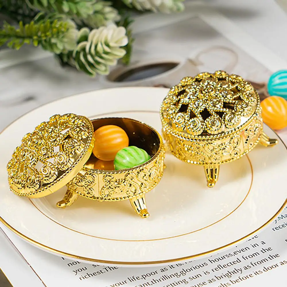 Wedding Trinket Box Candy Container Souvenir Gift Case Gold Silver Foil Plastic Hollow Cake Box Jewelry Party Home Table Decor