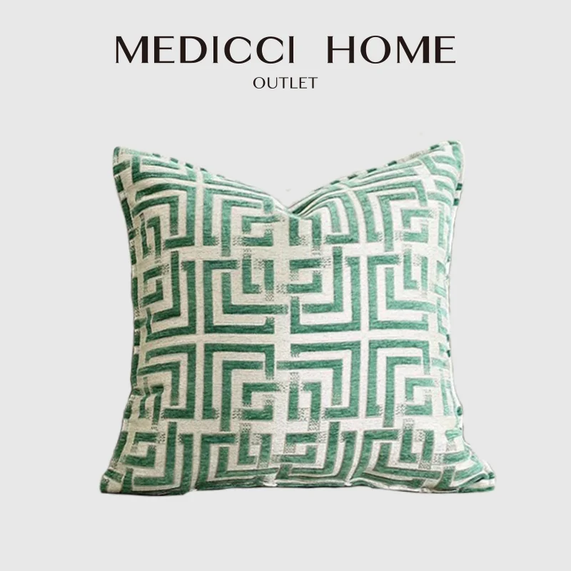 Medicci Home Luxury Ming Trail Green And White Cushion Cover Classy Modern Greek Key Throw Pillow Case 45x45cm For Villa Hotel