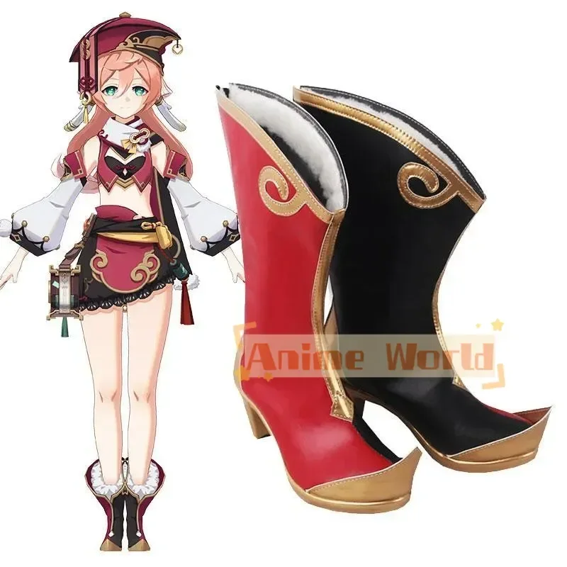 Genshin Impact Yanfei Rot Schwarz Schuhe Cosplay Stiefel Nach Maß Halloween Karneval Party Requisiten