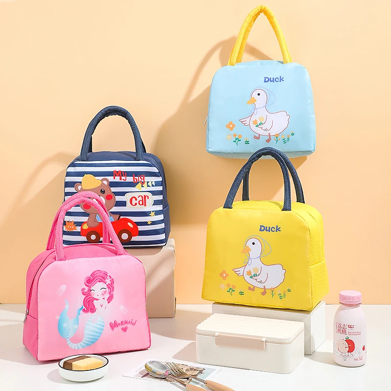 Cute Duck Lunch Bag Reusable Lunch Box Tote Bag Kawaii Animal Lunch Bag Cooler Handbag for Picnic Office Work Travel