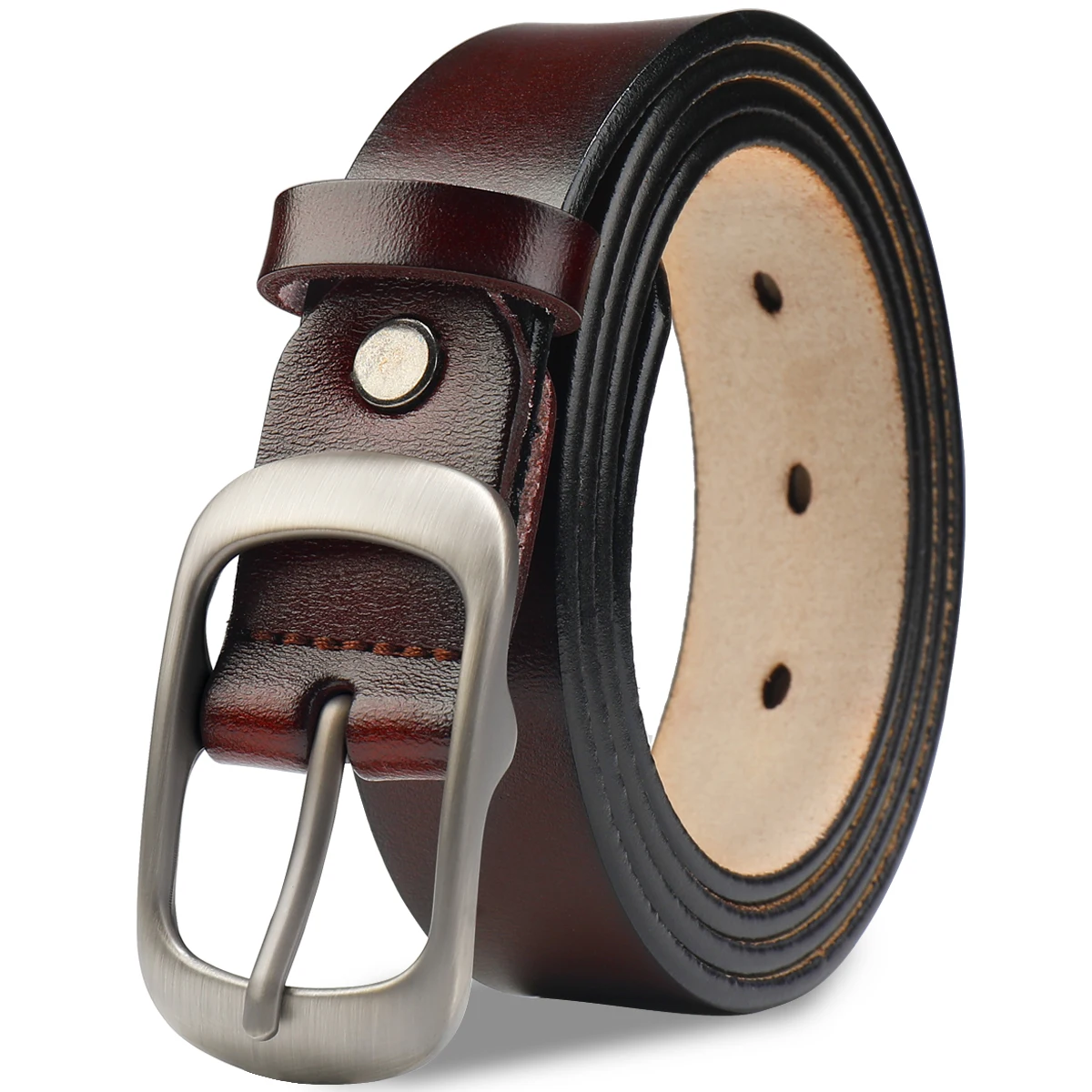 Ladies' leather belt, casual and versatile Korean version, needle buckle cowhide, student decorative jeans, perforated waistband