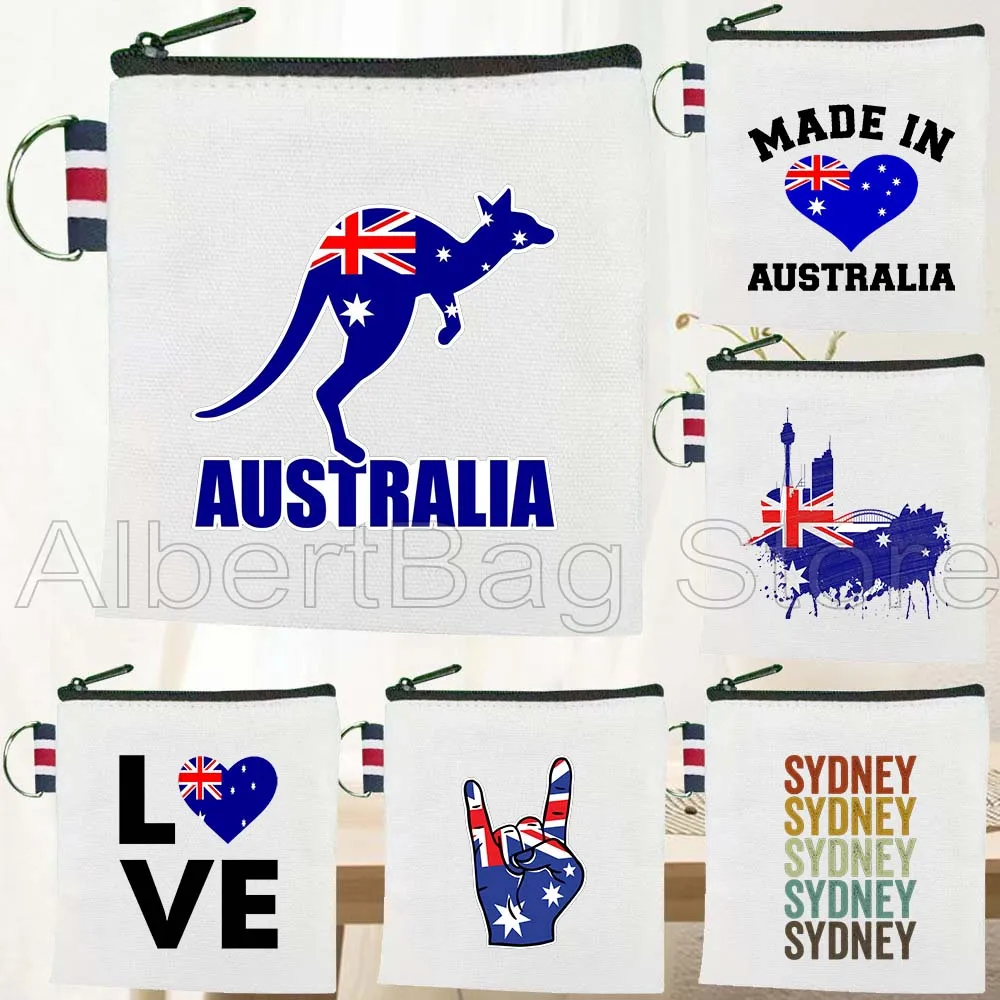 

Sydney Australia Flag Map Adelaide Cute Kangaroo Australian Gifts Canvas Key Coin Purse Square Storage Card Bag Wallet Pouch