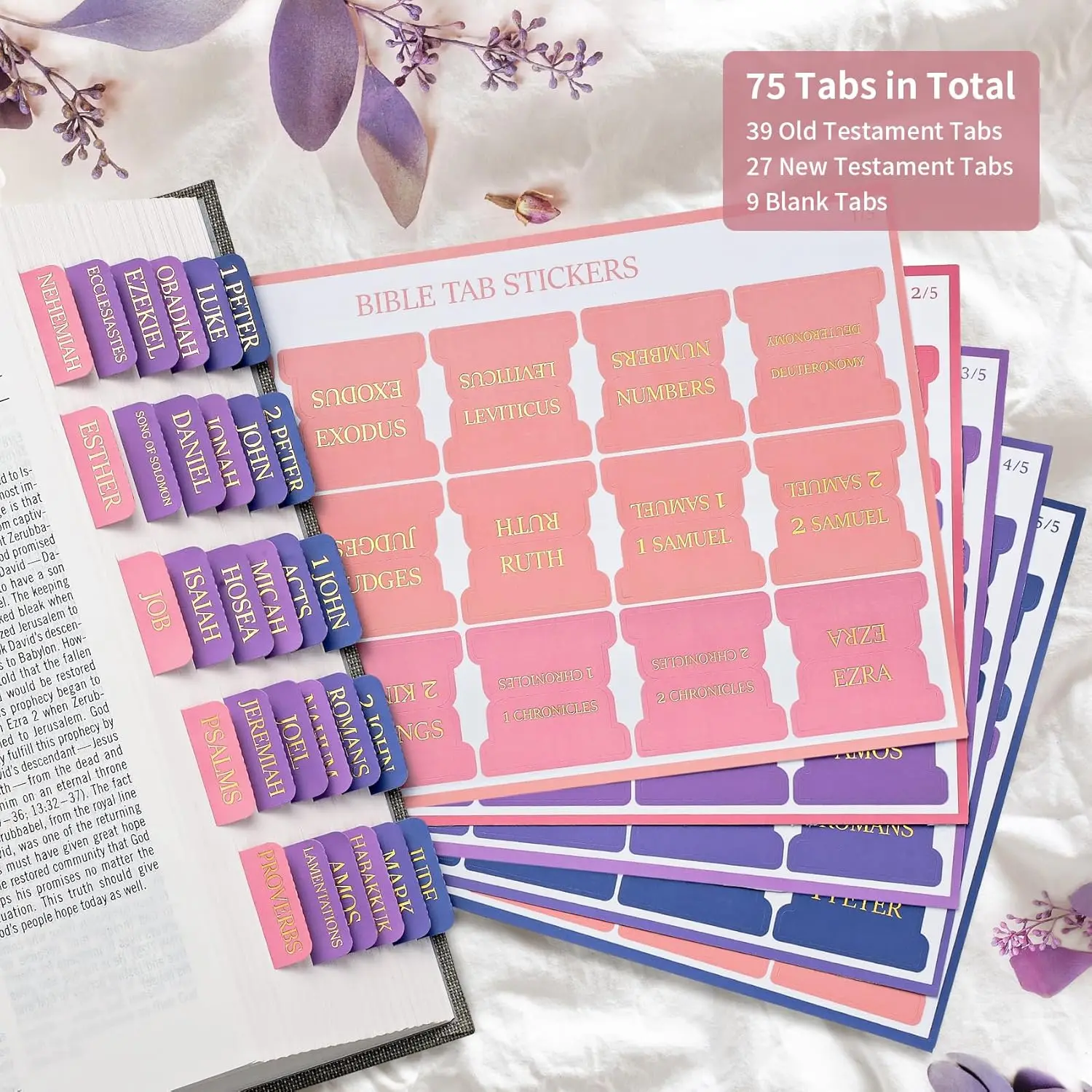 Bible Tabs for Women & Men Bible Book Tabs for Study Bible Large Gold Print Repositionable Bible Index Tabs Bible Labels Tabs