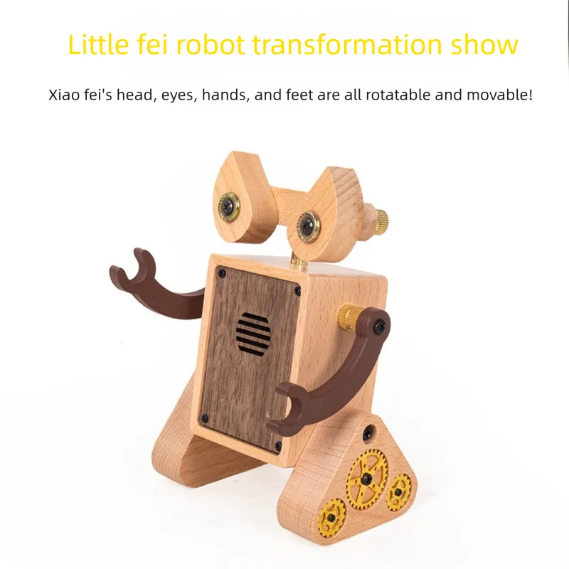 Wooden AI Smart Voice-Controlled Learning Wireless Interactive Robot Educational Toy Simulation Model Ornament for Children