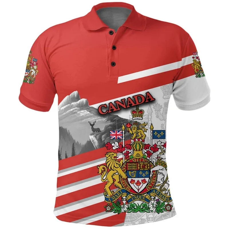 Summer Canada Flag Polo Shirt Men 3d Print Tee Shirts Casual Street Short Sleeve Tops Outdoor Sports Oversized Lapel Tshirts