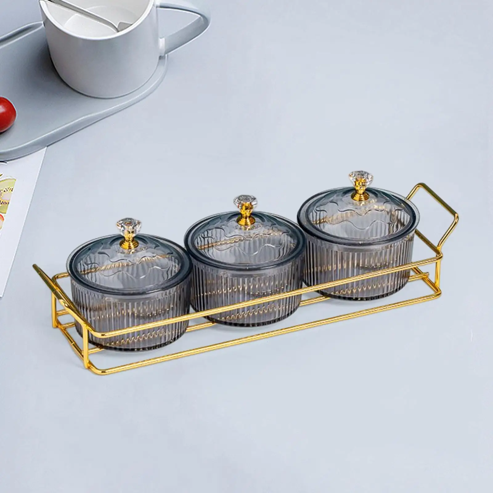 حاوية تخزين أطباق الوجبات الخفيفة، صينية فواكه لسطح الطاولة، 6 أوعية ذهبية