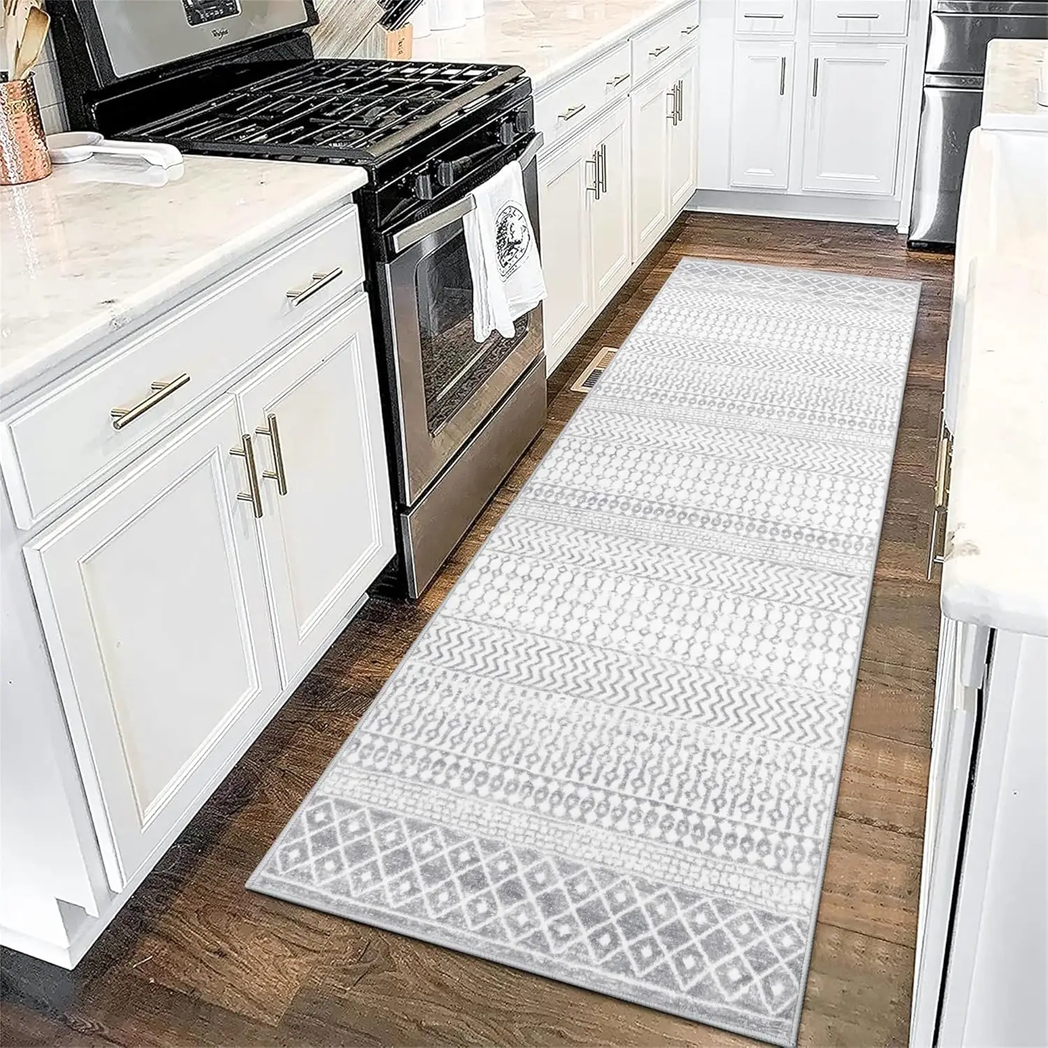 

Ультрамягкий марокканский ковер-дорожка с эффектом потертости 2x6, моющийся, с низким ворсом и резиновой основой для кухни, ванной, спальни, прачечной