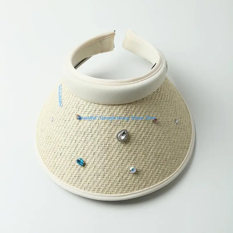 E56A y2k أحجار الراين قناع المرأة القش قناع جولف قناع الشمس قناع الشاطئ قناع قبعة الشمس #5