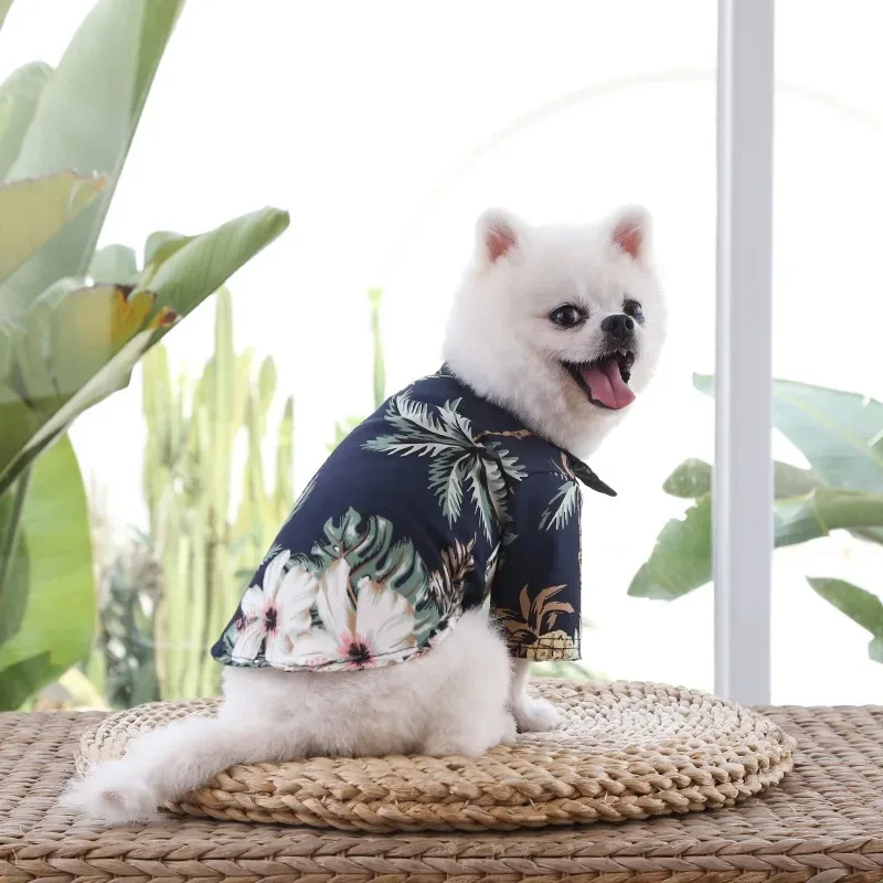 Summer Cats Cool Shirts For Pet Hawaiian Beach Print Clothes Kitten Travel Holiday Floral T-shirt Kitty Puppy Small Dog Costume