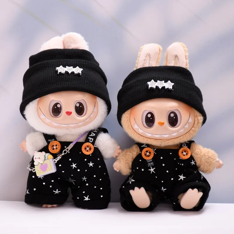 

Одежда для куклы Labubu V1 V2 V3, милые наряды, звездно-черные комбинезоны со шляпой, комплект кукольной одежды, аксессуары для кукол