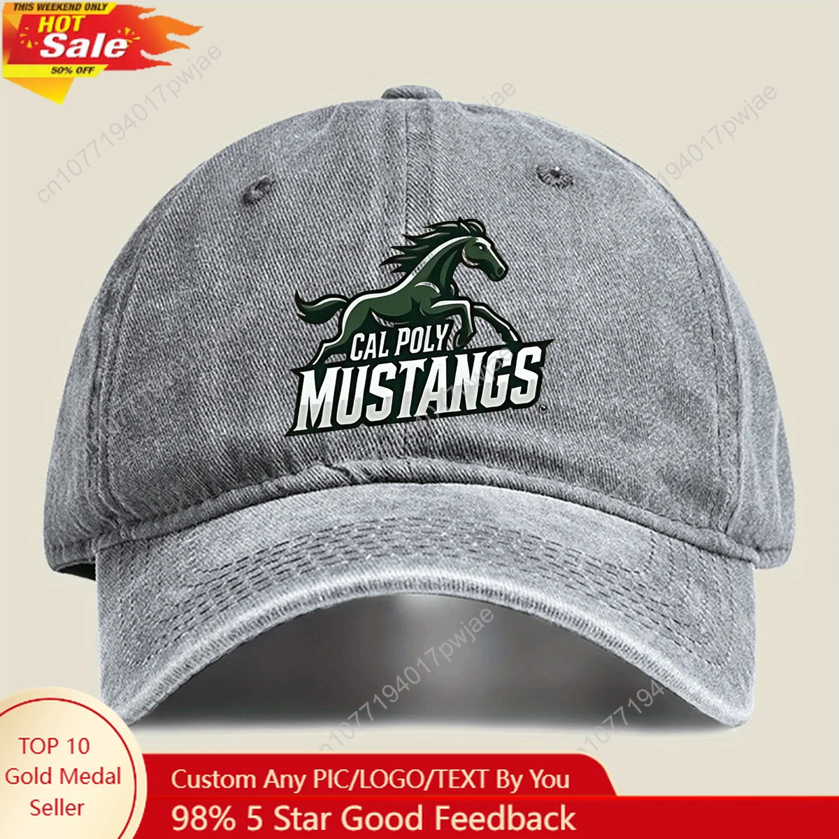 

1 or 2 Cal Poly Mustangs Print Baseball Cap - Green & Black Breathable Summer Hat with "Mustangs" Design, Casual Outdoor Sports