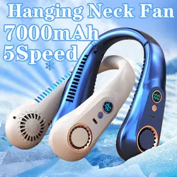 Mini Hanging Neck Fan Portable Bladeless Neckband Fan Digital Display Power Air Cooler USB Rechargeable Electric Fans Summer