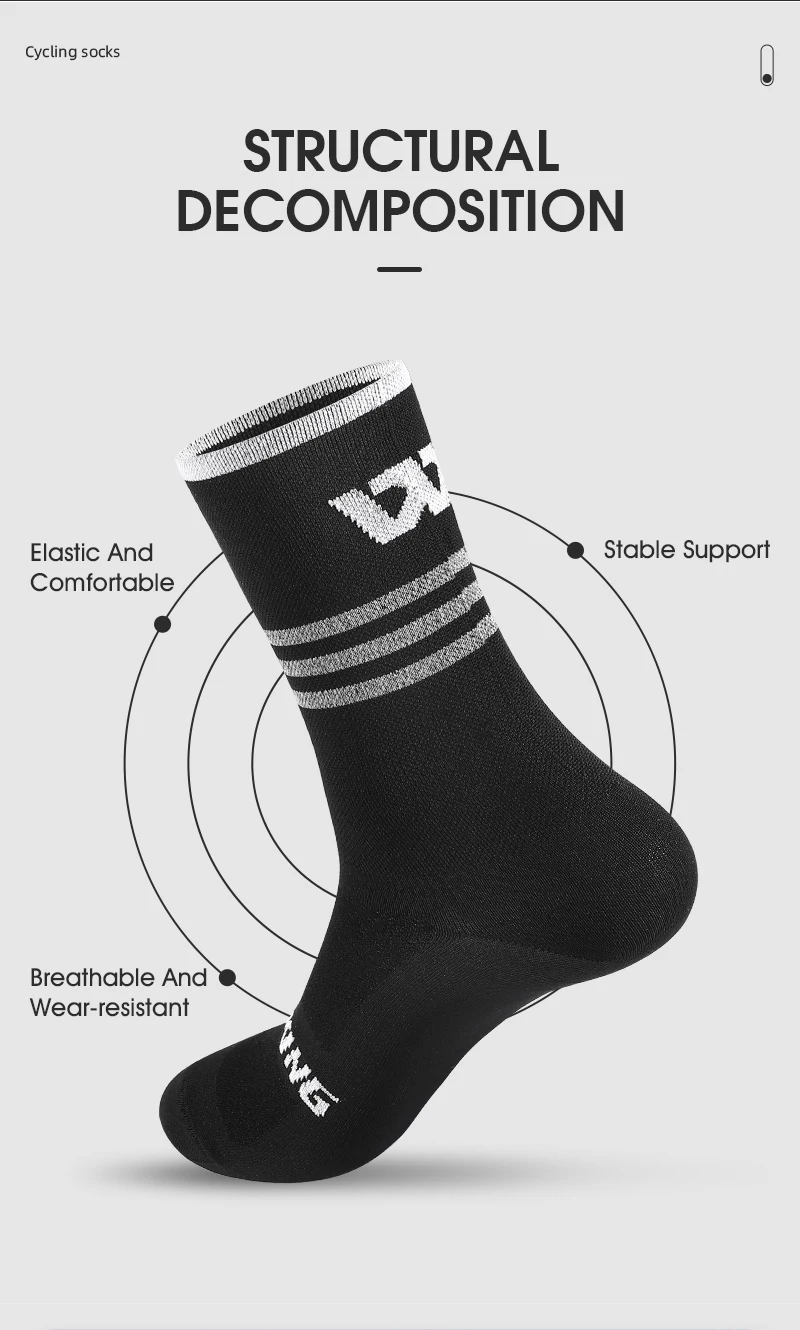 WEST BIKING Reflektierende Fahrradsocken für Männer und Frauen Schnelltrocknende Sportsocken Atmungsaktive Lauf- und Fahrradausrüstung EU-Größe 37-43 – Detail 7