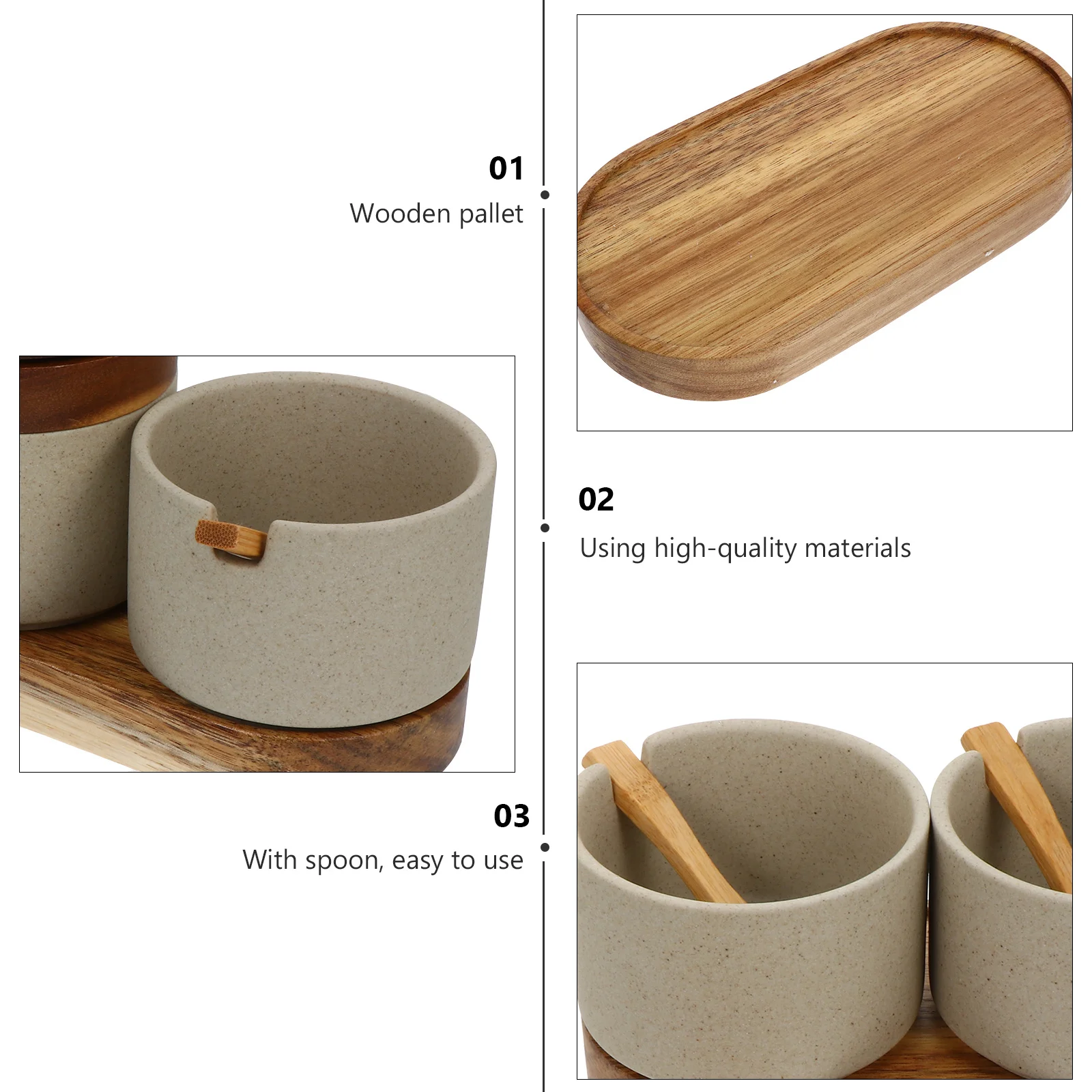 

Seasoning Pot Spice Storage Canister Ceramic Wood Kitchen Condiment Container Lid Spoon Multi-Function Seasoning Jar