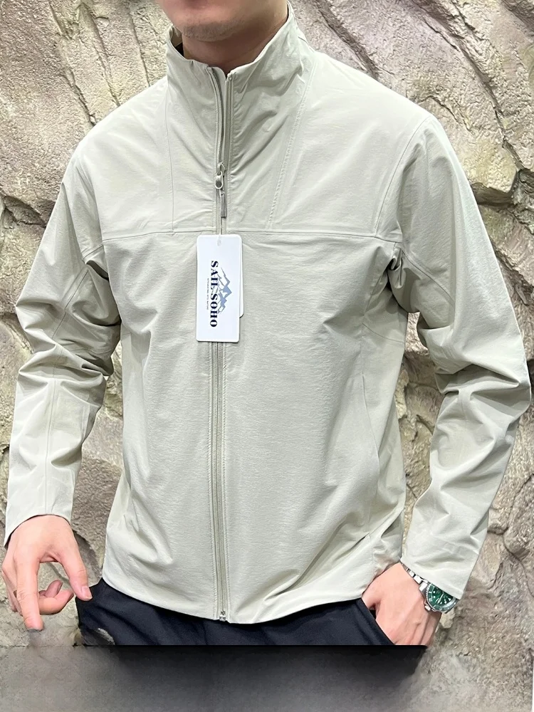 

High-End Fully Sed 3D Tailored Outdoor Waterproof Stand Collar Soft ell Jaet for Men Busin Sle Long Sve Standa...