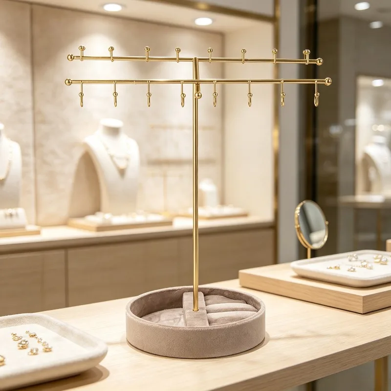 Metal Jewelry Display Stand Double Layer Earring Showcase Shelf Large Capacity Rings Storage Holder Women Jewelry Accessory Rack