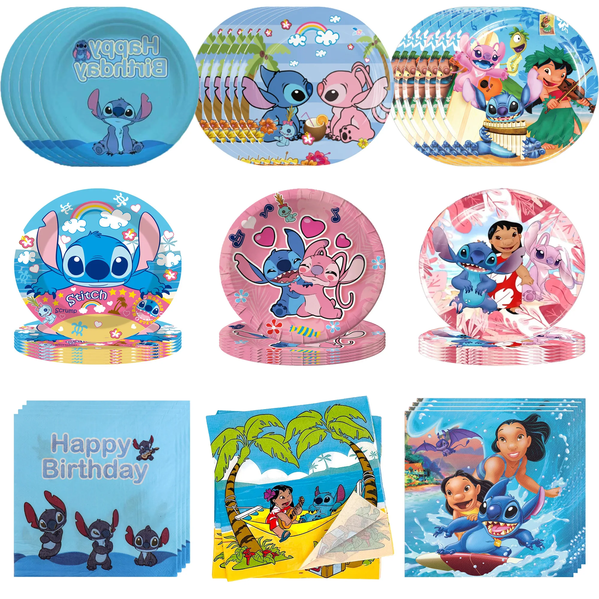 Disney-vajilla de Lilo y Stitch para fiesta de cumpleaños, vasos, platos, mantel, suministros de fiesta para niños y niñas