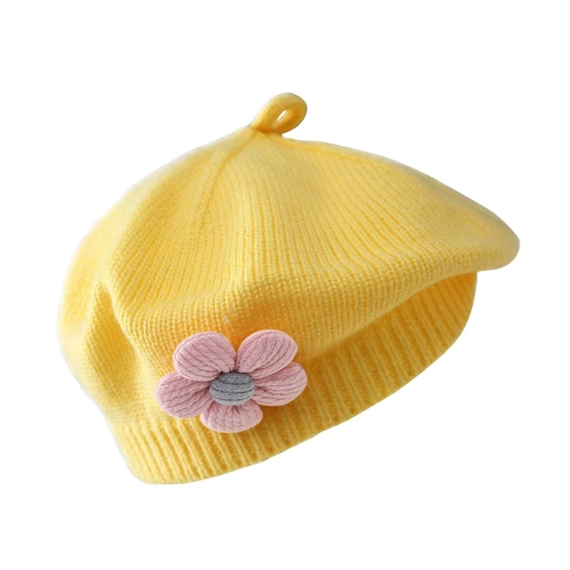 Fashionable Baby Hat Knitted Beret Soft & Breathable Warm Painter Caps Trendy Hair Accessory Headwear for Toddlers Girls