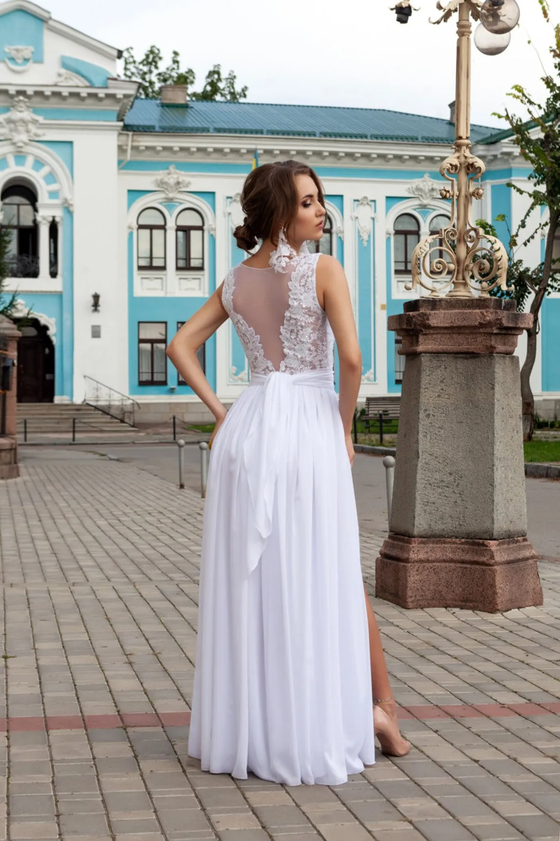 Robes de mariée en mousseline de soie avec appliques en dentelle pour femmes, plis au dos avec ceinture, fente haute, longue longueur au sol, mariée, quoi que ce soit