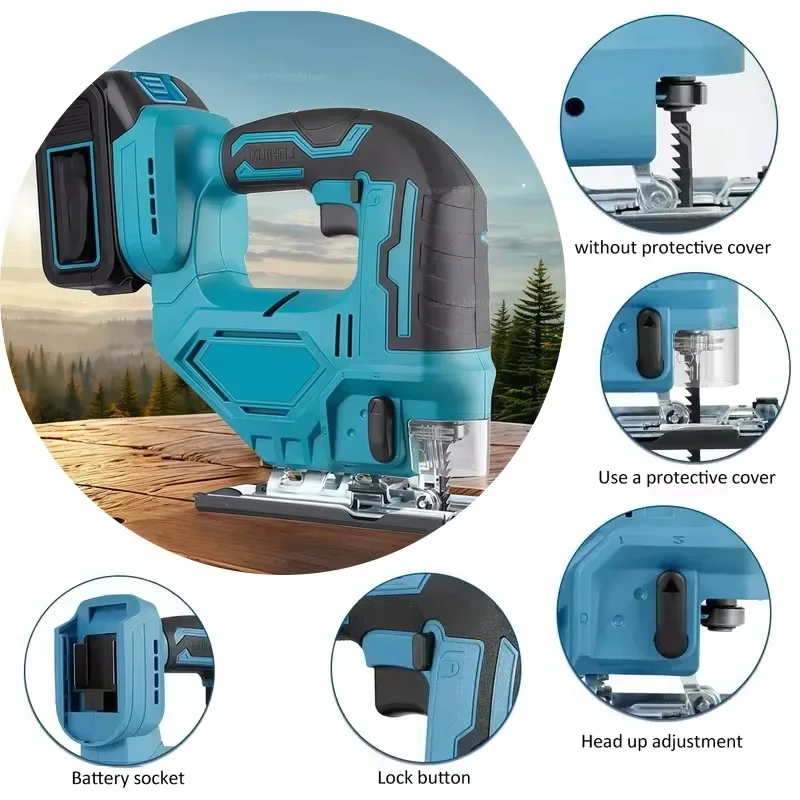 Seghetto alternativo elettrico a batteria Seghetto alternativo multifunzione portatile Utensile elettrico per la lavorazione del legno Lavorazione del legno regolabile per 18 V senza batteria