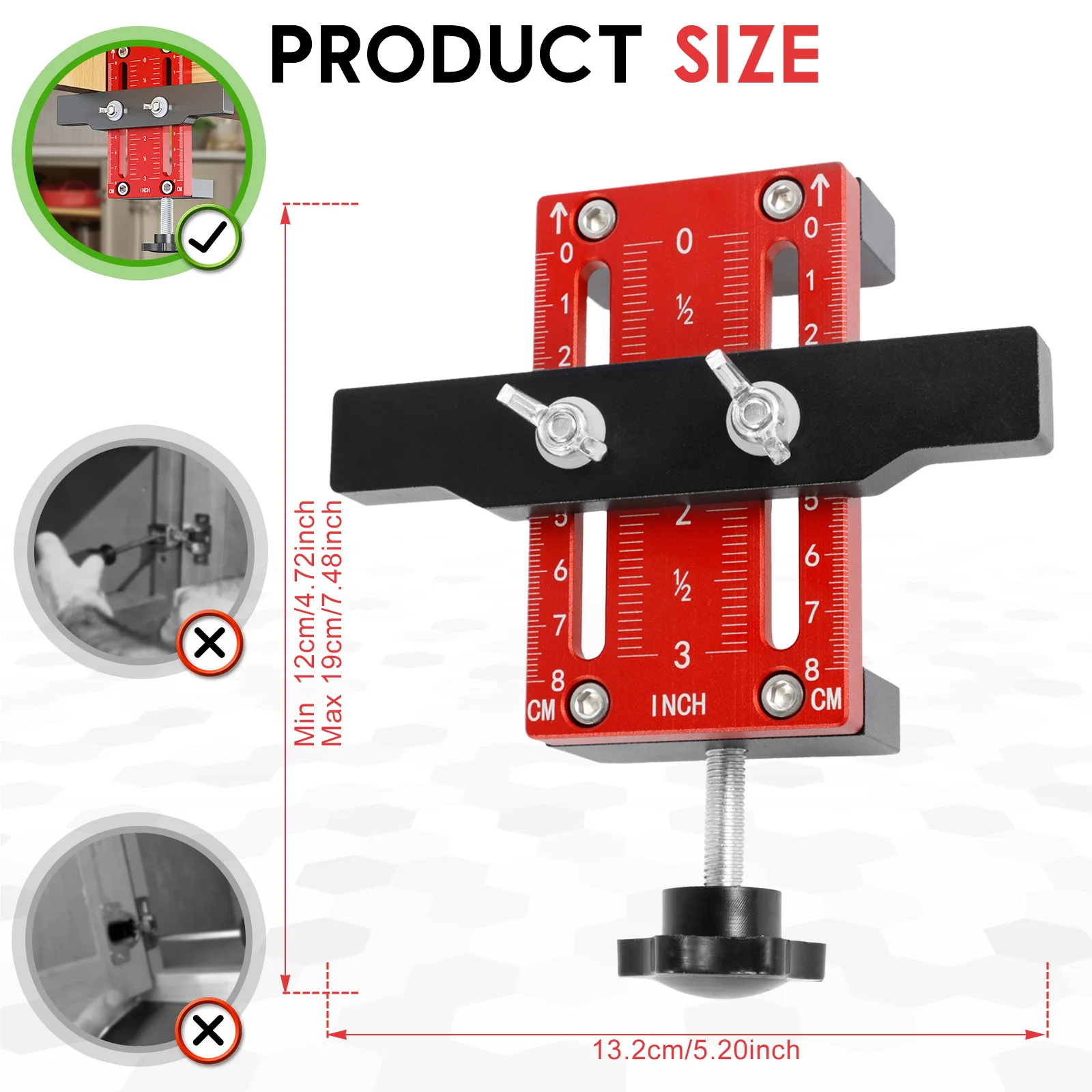 Cabinet Door Mounting Jig 10-60 mm Adjustable Cabinet Door Installation Locator Aluminum Alloy Woodworking Cabinet Frame Install