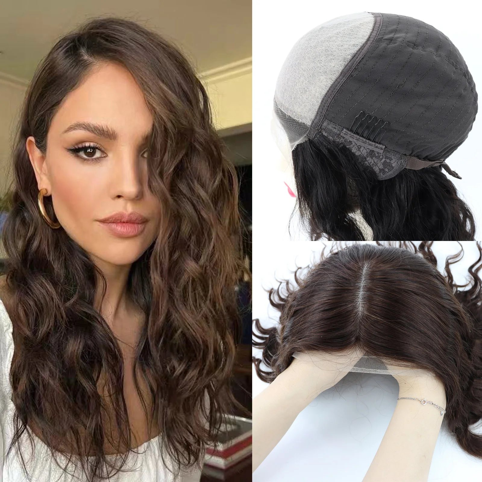 

Прозрачный парик с кружевной передней частью и шелковой основой, 16 дюймов, волнистый, из натуральных необработанных человеческих волос, с естественной линией роста волос, для женщин