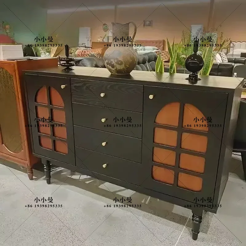 French retro solid wood medium and ancient style mixed and matched color storage cabinet supports customization