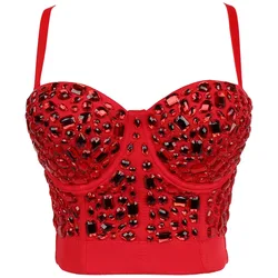 Luxus Mischfarbe Acryl Stein Bustier Bh Frauen Sexy Kristall Strass Korsett Mädchen Shiny Nachtclub Party Leibchen Crop Tops