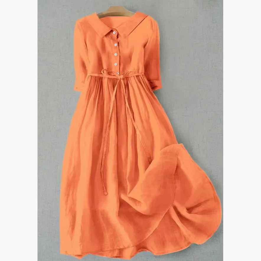 Knee Length Dress Women Dresses A Line Vestidos Turn Down Collar Half Sleeve Elegant Maxi Y2k High Waist Summer 2025 Maxi