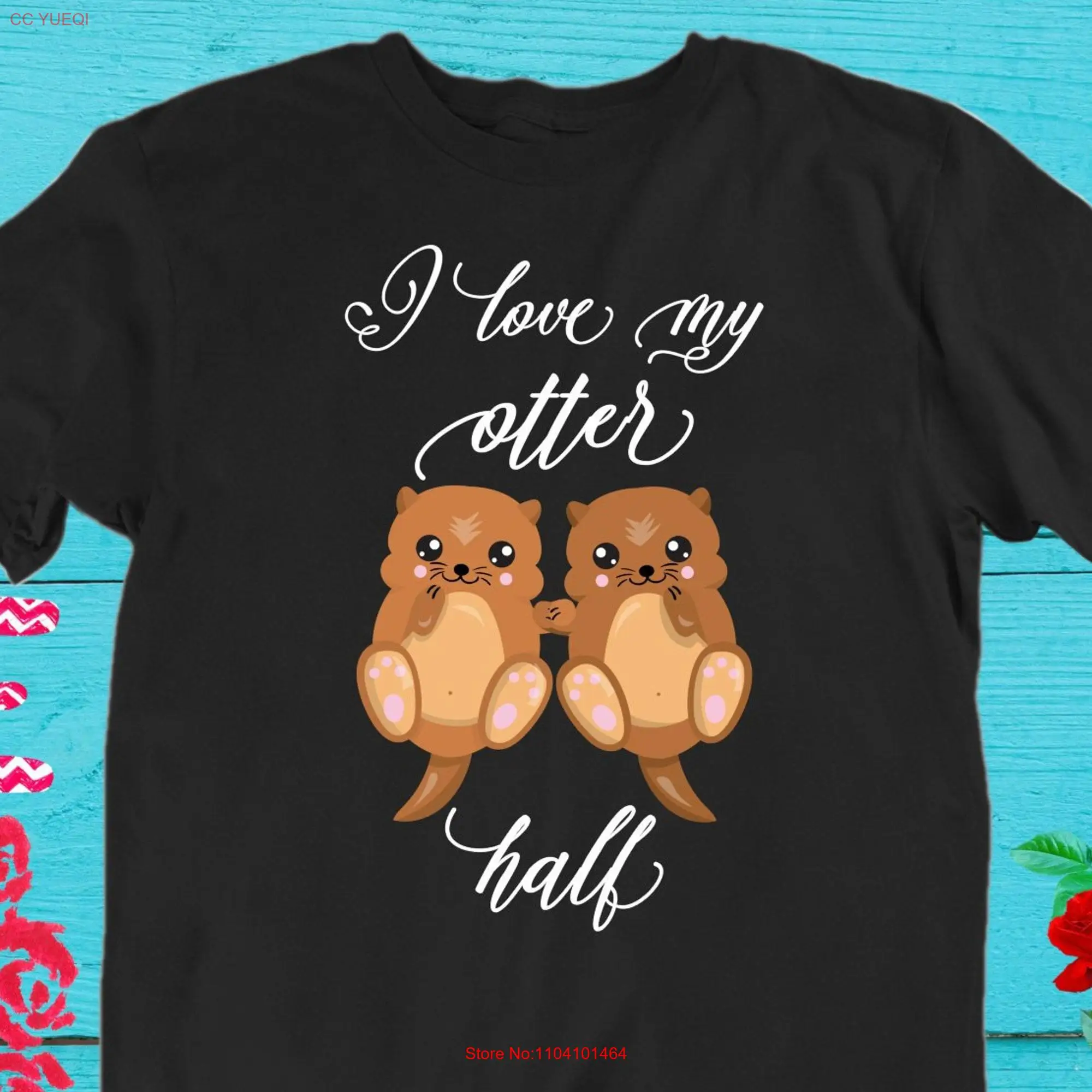 Camiseta de manga larga o corta para hombre y mujer, camisa a juego con frase I Love My Otter, para el Día de San Valentín