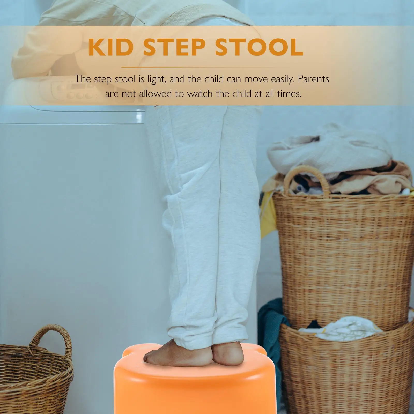 Plastic Step Stool for Kids Anti Slip Toddler Small Bathroom Orange Foldable Lightweight Kitchen Safety Design Kids