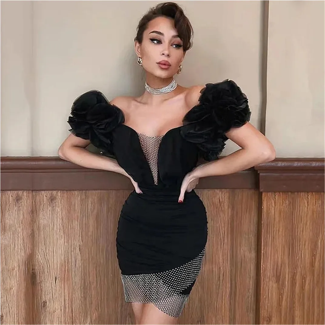 

Sexy Off The Shoulder Prom Dress 2023 Flowers Mini Length Homecoming Gowns Graduation Birthday Party Gowns Vestidos