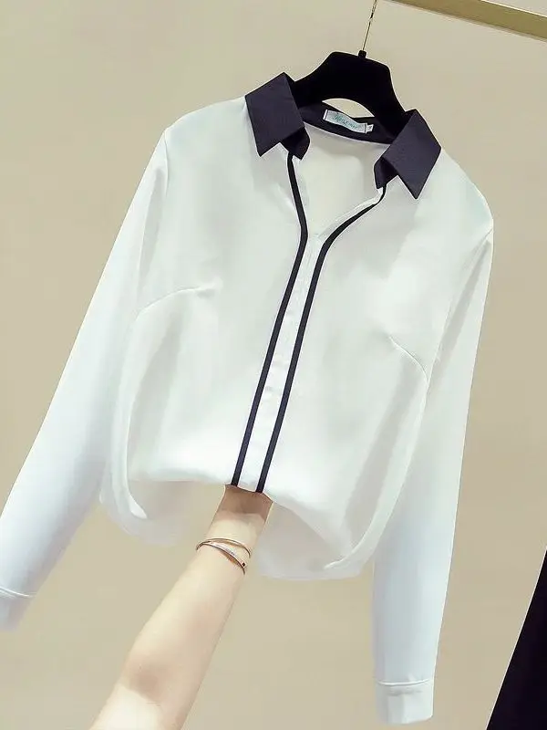 

Elegant Simple Office Shirt for Women Long Sleeve Autumn Cleanfit Style Poly Fabric A-Line Sleeve Thin Non-Stretch Short Sleeve