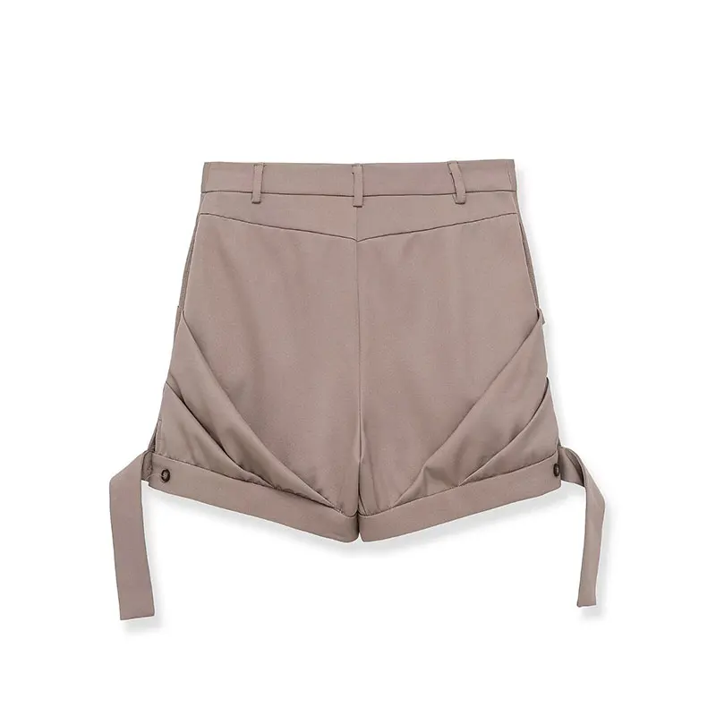 TFAFXY 2026 Summer Vintage Chic Office Lady Pleated Shorts Zipper Pockets Shorts Fashion Commute Women Shorts